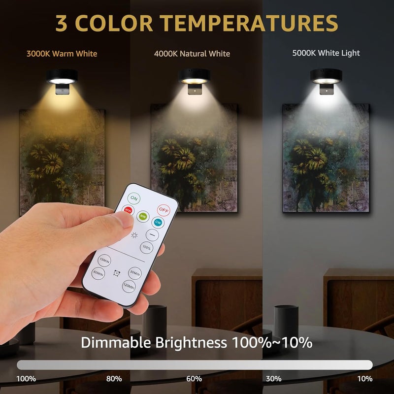 MIOBLUE 3Pack Rechargeable Battery Pictureainting Light with Remote Control Dimmable and Timer, Magnetic Art Display Puck Light 3 Lighting Modes for Paintings Wall Decor - Image 3